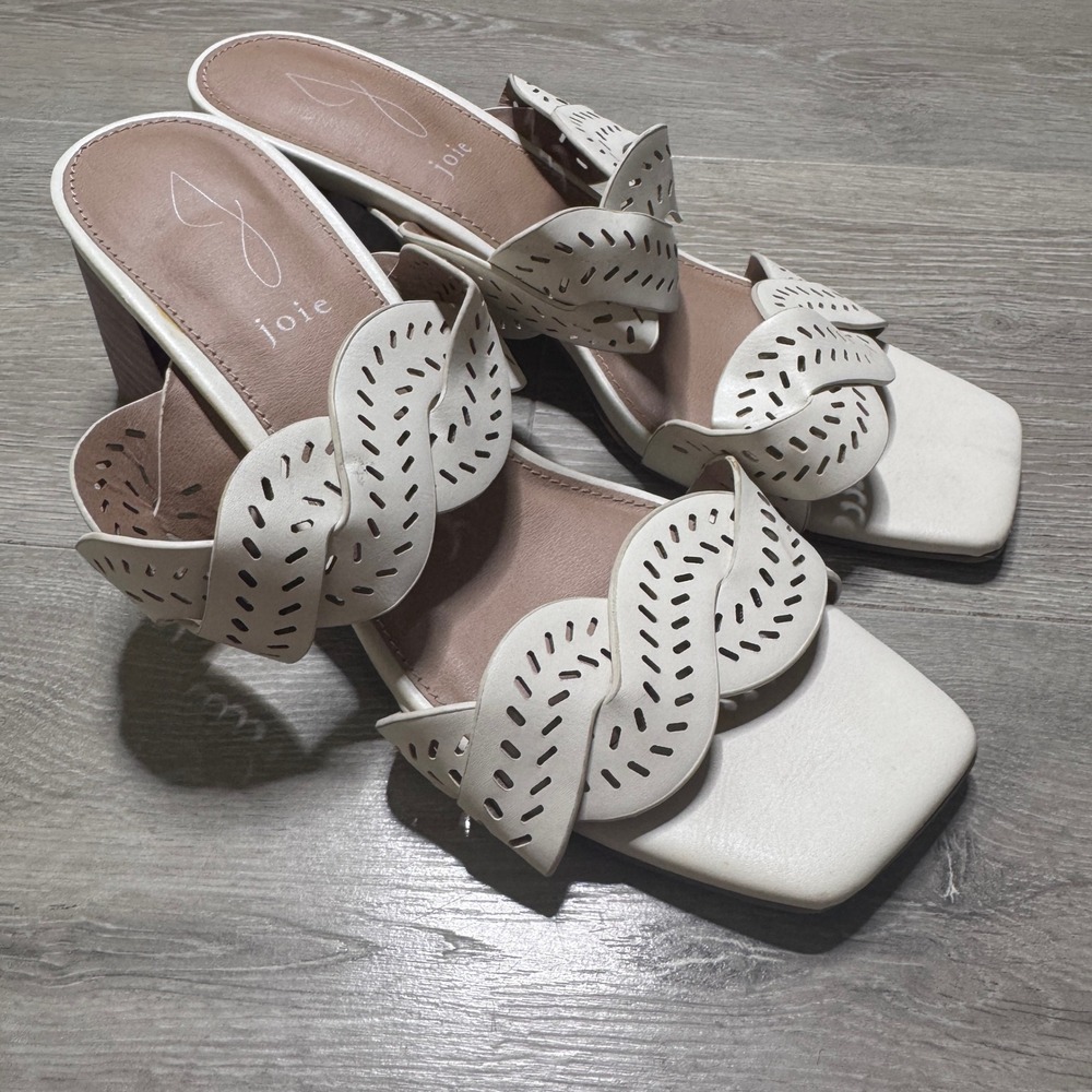 Joie Society Cream White Laser Cut Block Heel Sandals Size 7.5